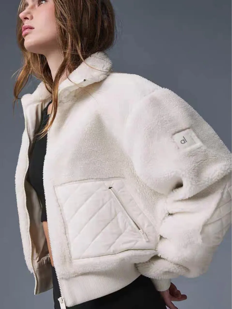 Yoga jacket Designer jacket New autumn and winter wool stand-up collar short warm outdoor casual sports zipper jacket