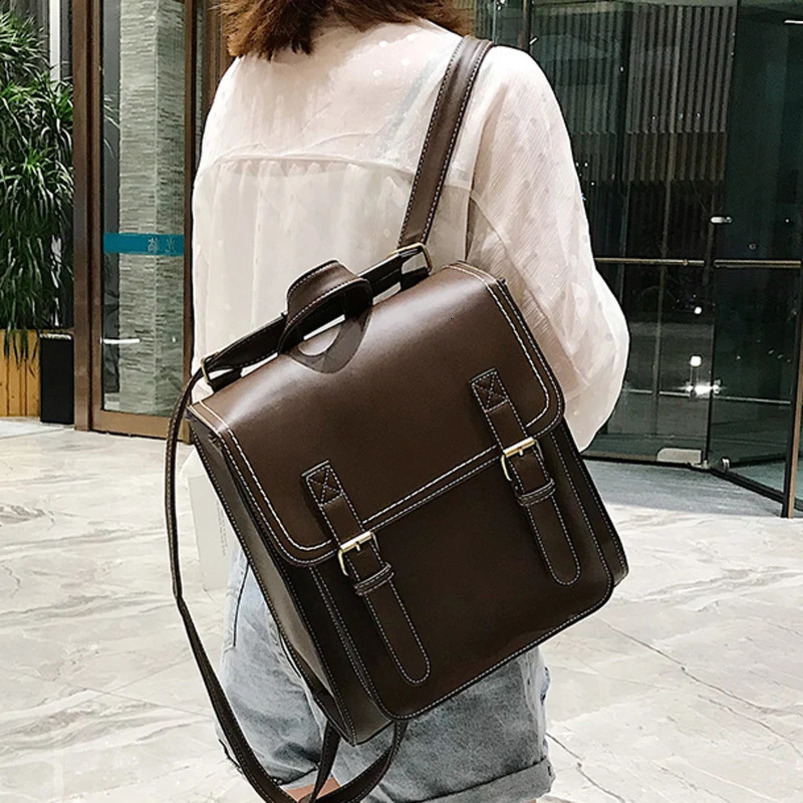 Retro backpack womens Pu leather bag fashion school girl highquality casual shoulder Sac A Dos 240913