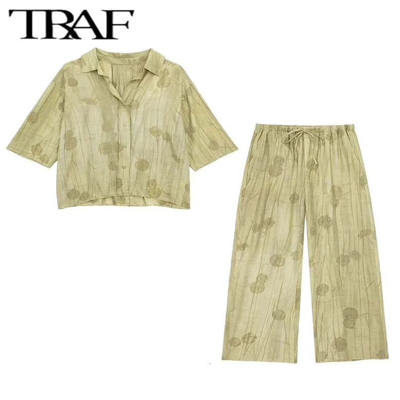 TRAF Jacquard Pants Sets For Women 2 Pieces Fashion Shirts Top Womens Suit Two Piece Set Outfit 240423