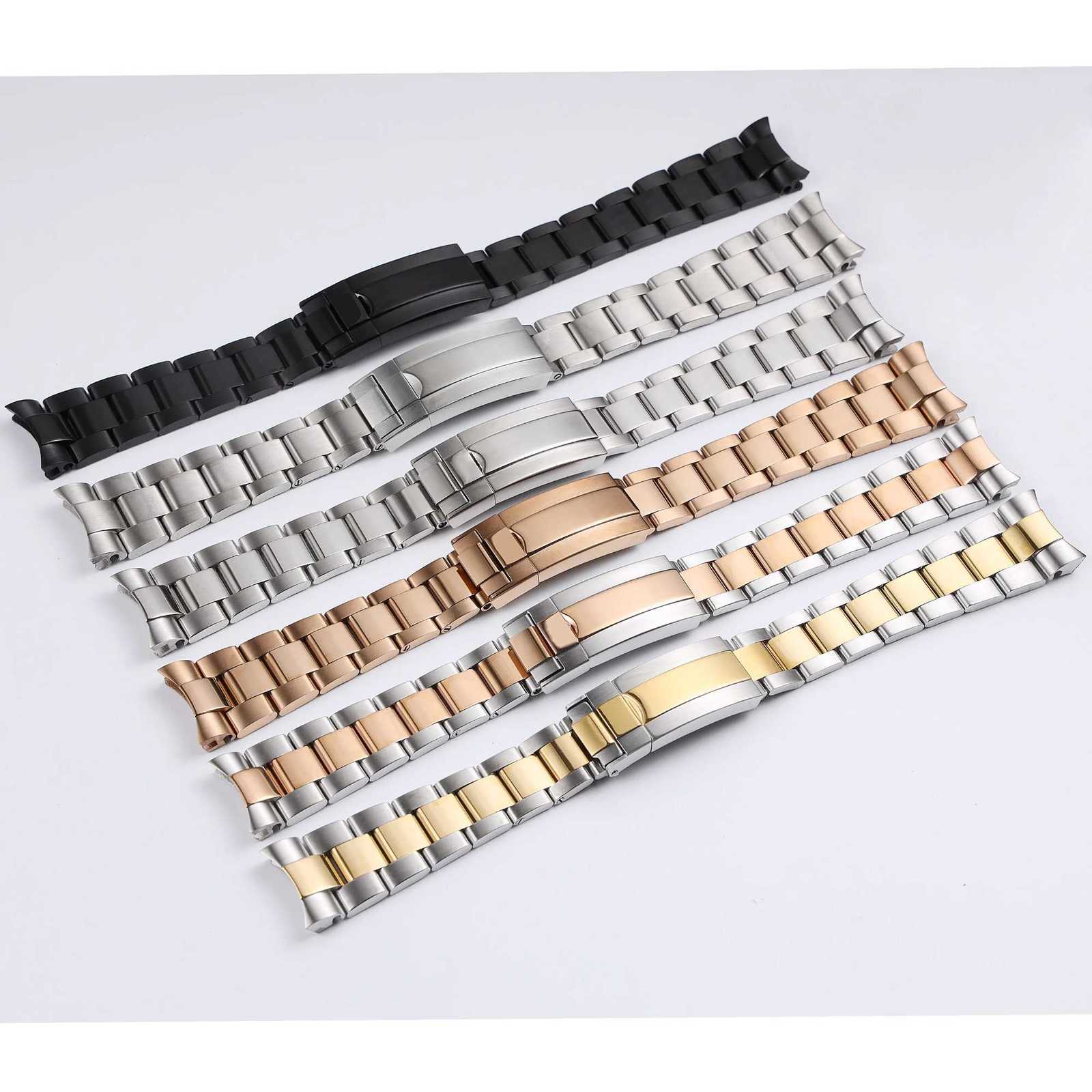 20 21mm silver gold black stainless steel watchband for Rolex Submariner GMT Daytona Metal Strap wrist bracelet deployment clasp Z250924