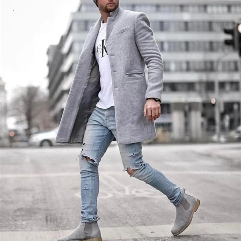 MRMT Mens Windproof Coat Mens Fashion Business Coat Medium length Womens Coat Wool Coat 241118