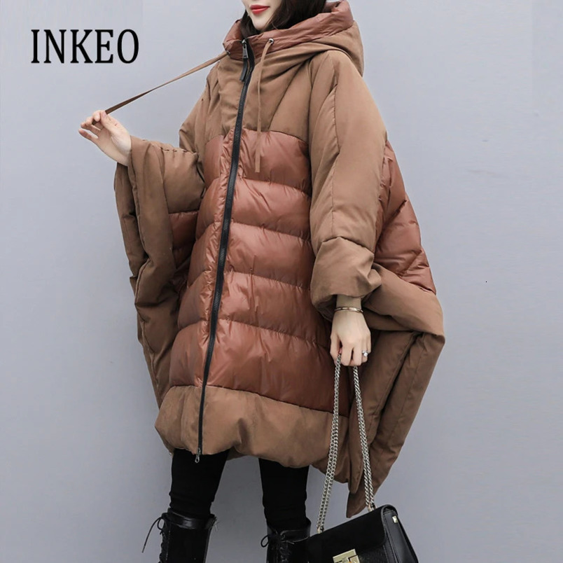 winter womens hooded sweatshirt thick and loose brown batwing pajamas ultra-fine womens warm large-sized INKEO 1O252 241108