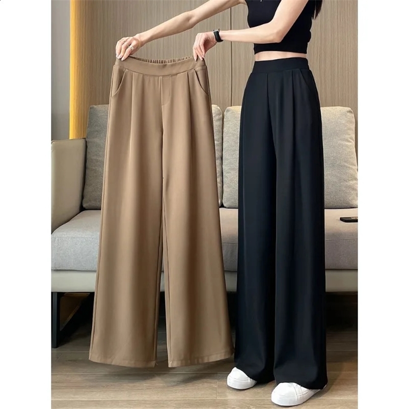 Thin Summer Wide-leg Ice Filament Permeability Spring Women Elastic Waist Stright Long Wide Leg Pants Casual Female Z260314