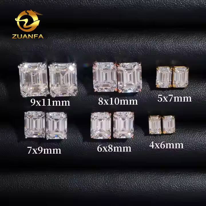 VVS D Emerald Cut Moissanite Diamond Earrings 925 Sterling Silver Hip Hop Jewelry Luxury Men Women Fashionable Ear Studs