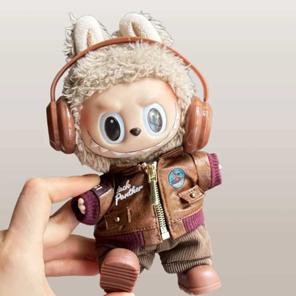 For 15 17cm Labubu Brown Retro Flying Jacket Fashion Doll Clothes Trendy Outfit Accessories Fashion Clothes Set Kid Gift C250924
