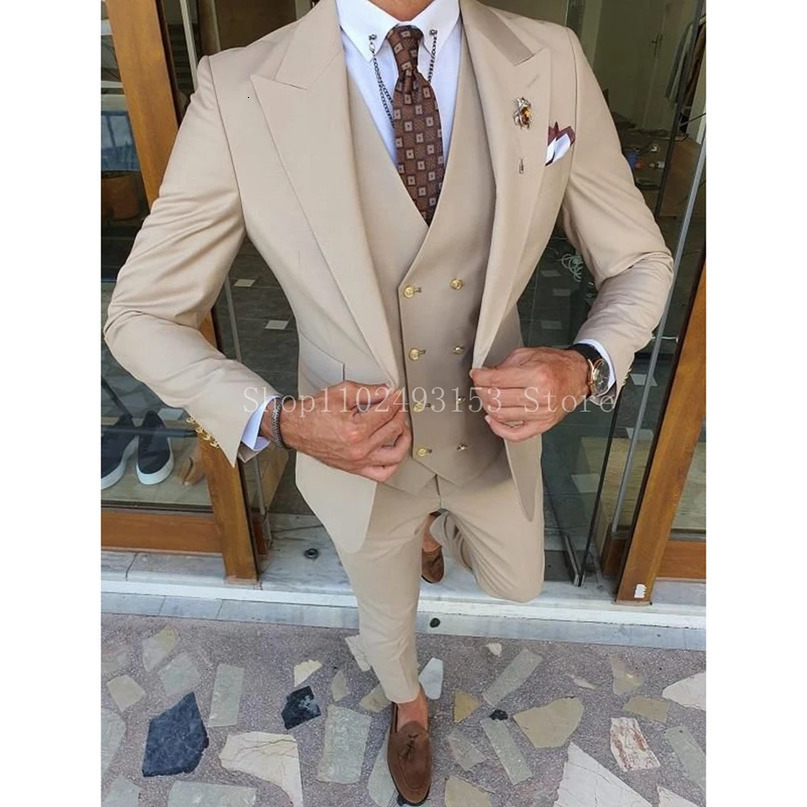 Fashion Male Suit Slim Fit Lapel Elegant Formal 3 Pieces Man Wedding Tuxedo BlazerVestPants Costume Homme 240412