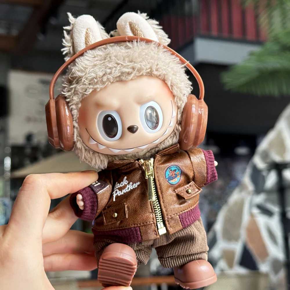 For 15 17cm Labubu Brown Retro Flying Jacket Fashion Doll Clothes Trendy Outfit Accessories Fashion Clothes Set Kid Gift C250924