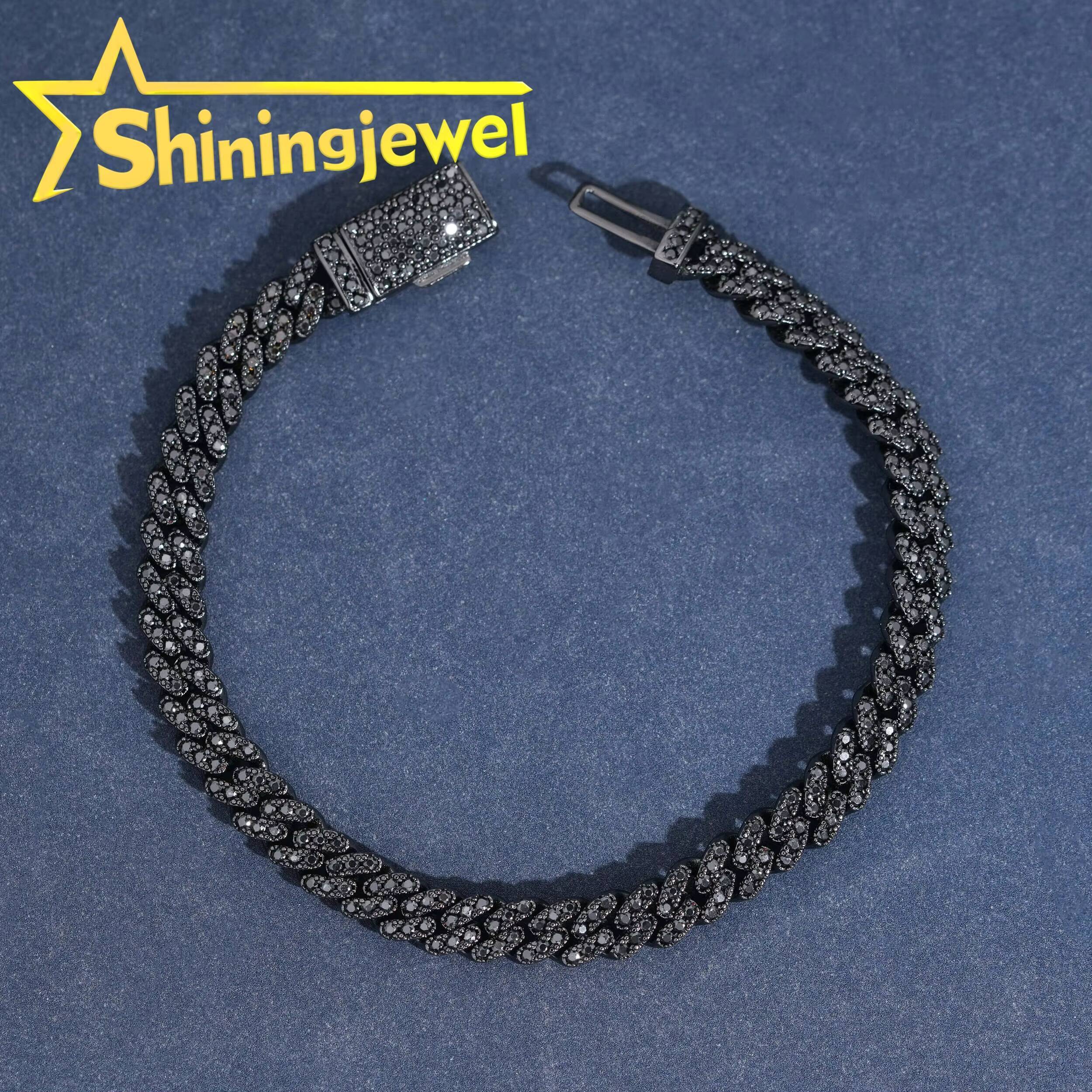 Black Moissanite 6MM Men Hip Hop Cuban Bracelet Sterling Silver 925 Gold Plated Moissanite Pass Diamond Test Cuban Bracelet