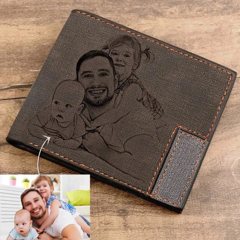 Ship from US Custom Picture Wallet Men Short Leather UltraThin Fashion Simple Diy Personalized Image Lettering Po Purse Fathers Day Gift 250228FBB