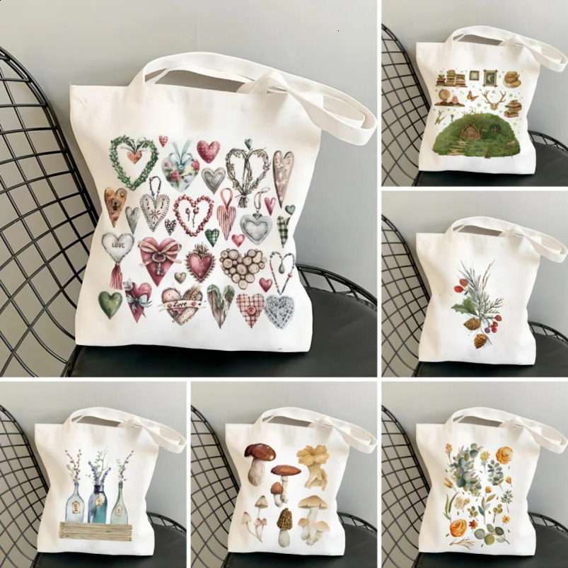 Mushroom printed shoulder bag student handbag womens large capacity shopping Harajuku 240822