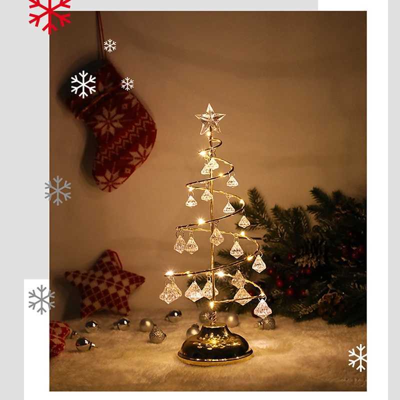 LED Christmas Tree Table Lamp Battery Power Modern Crystal Desk Decor Light Bedroom Living Room Christmas Gift Table Lights C251115