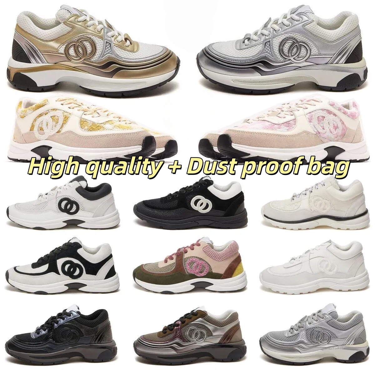 Designer Platform Sneakers CC shoes: Reflective Vintage Suede Leather Casual Shoes for Women & Men - Outdoor Sports Trainers Size 35-46
