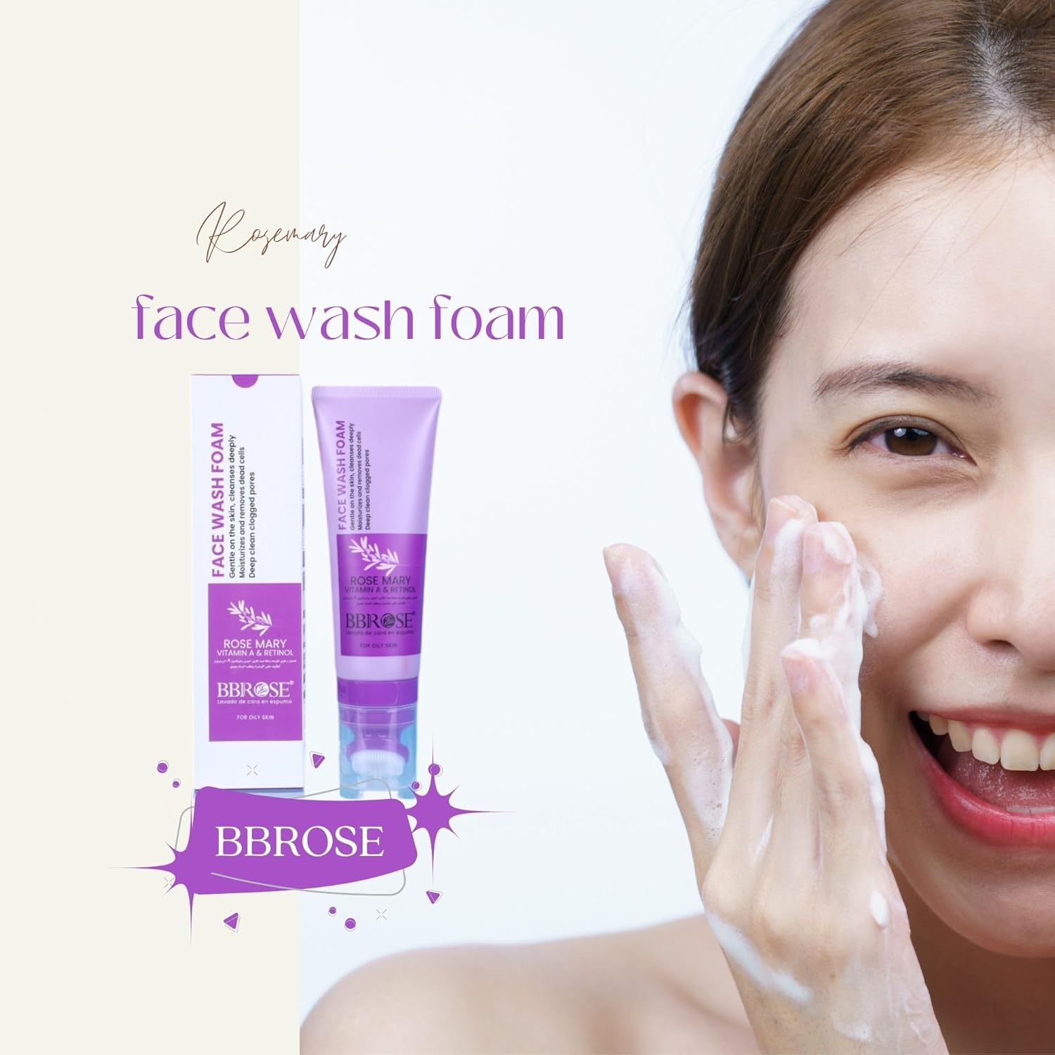 BBROSE Rosemary, Vitamin A & Retinol Face Wash Foam, Deep - Cleansing for Oily Skin