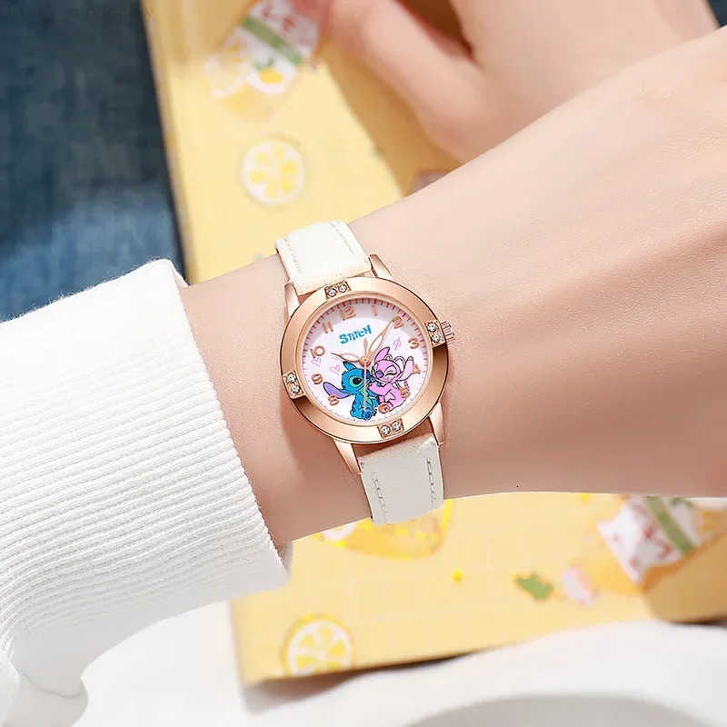 Disney Animation Electronic Watch Cute Cartoon Stitch Imitation Diamond Belt Student Quartz Watch Simple and Exquisite Gift H250924