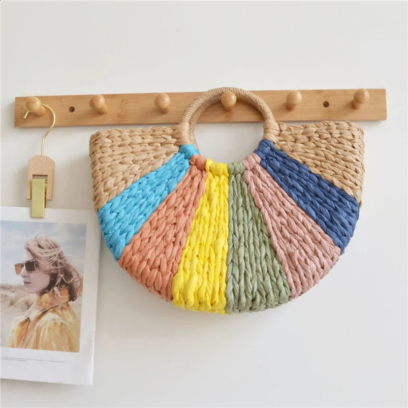 Fashion Moon Grass Handbag Womens Summer Beach Bag Rattan Retro 241014