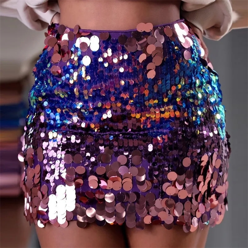 Skirts Changing Color Sequins Bodycon Mini Skirts Women Fashion Sexy High Waist Hispter Club Party Skirt Halloween Christmas Bottoms 231121
