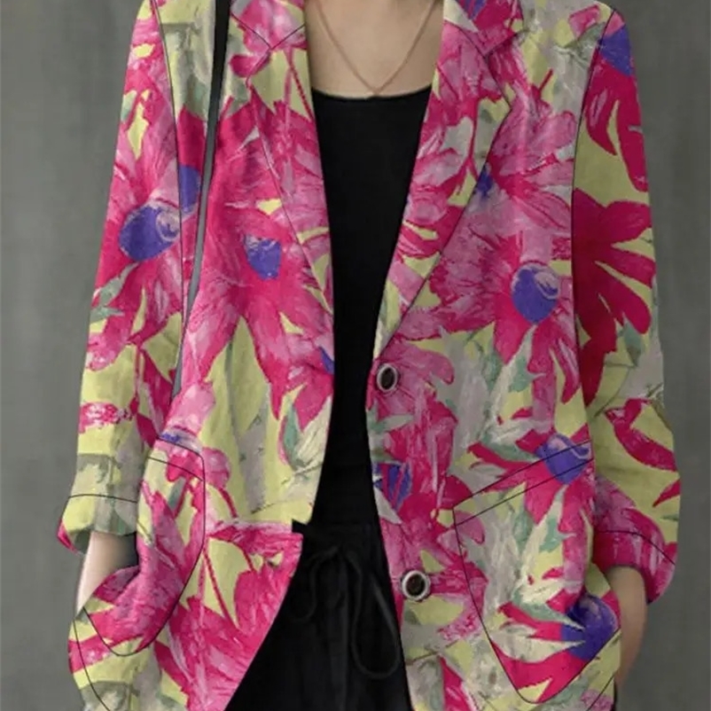 ZANZEA Autumn Women Blazer Bohemian Floral Printed Thin Coats Casual Lapel Neck Long Sleeve Suits Outwear Woman Jackets Oversize 250206