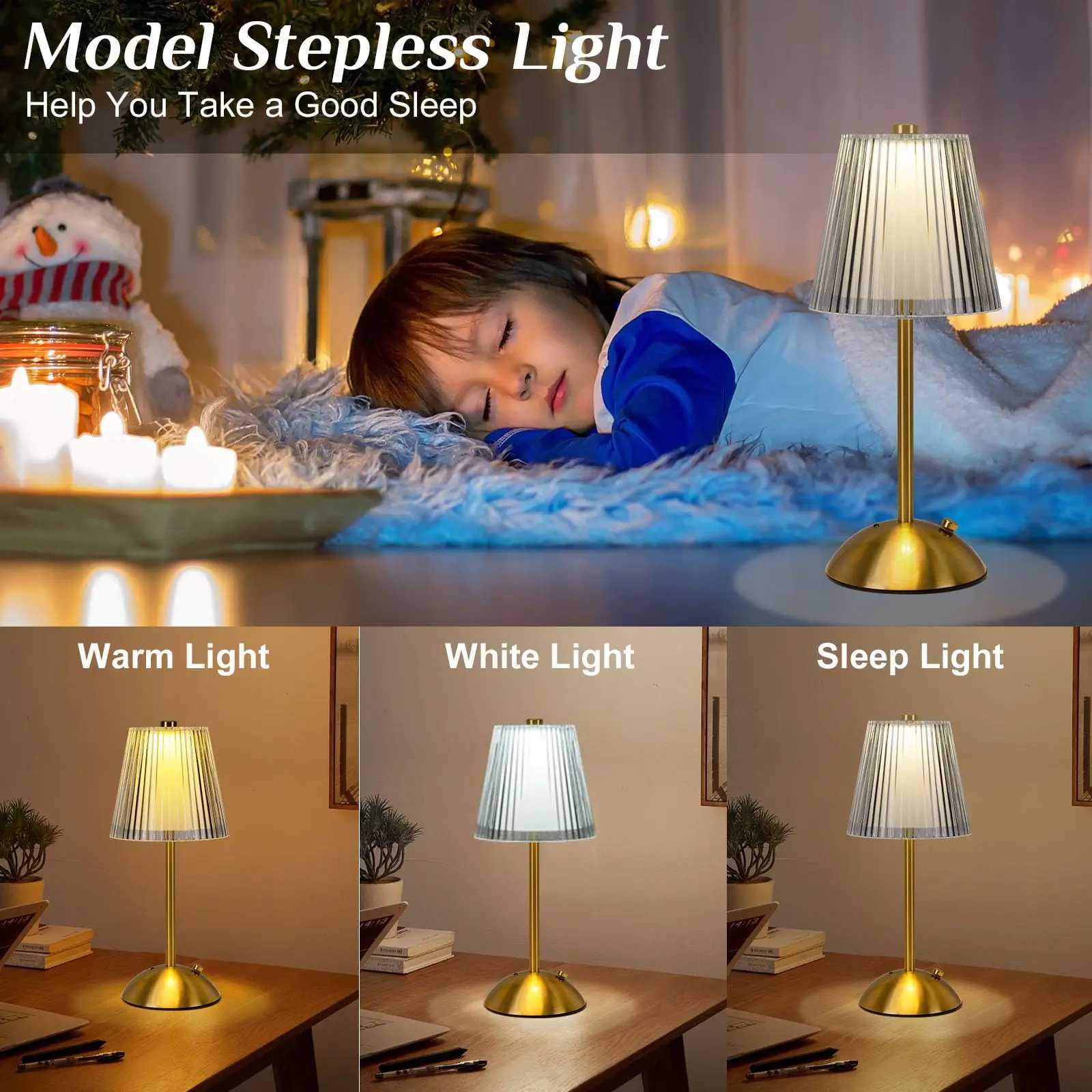 LED Desk Lamp Touch Crystal Table Lamp Dimmable 3 Color Rechargeable Dining Desktop Night Light for Hotel Bedroom Bedside Decor C251115