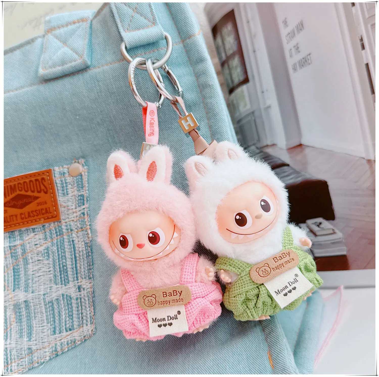 10cm Mini Labubu 40 Doll Clothes 4thGen Labubu Baby Happy Made Bib Pants for Mini Labubu C250924