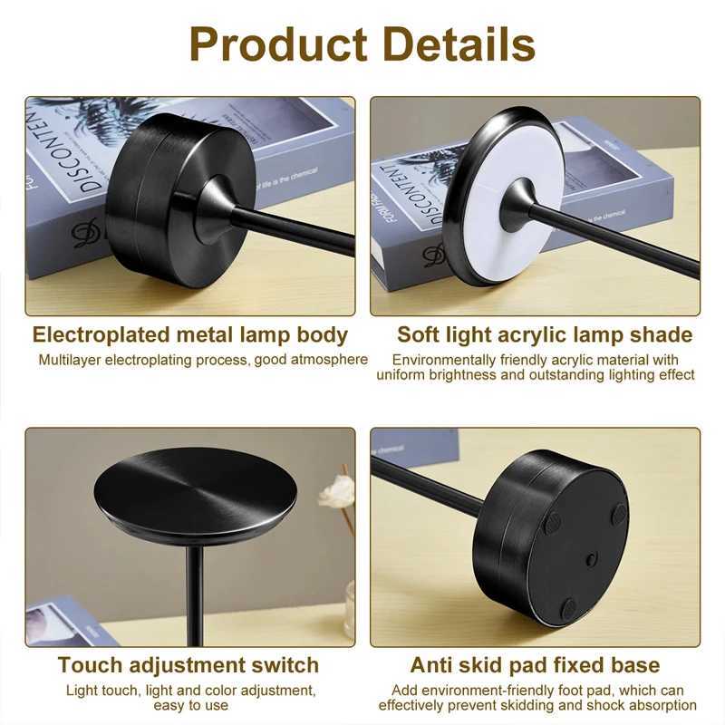 Suitable for restaurantsbarsfamiliescourtyardsoffices 2piece portable LED UFO desk lamp rechargeable 3color stepless dim C251115