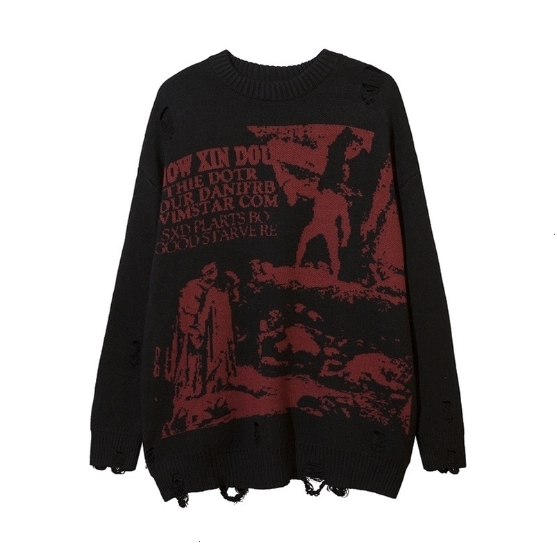 Men's Sweaters Ripped Goth Women Y2k Men Sweaters Vintage Black Oversized Knitted Sweater Harajuku Anime Fashion Winter Knit Tops Pullover 230829