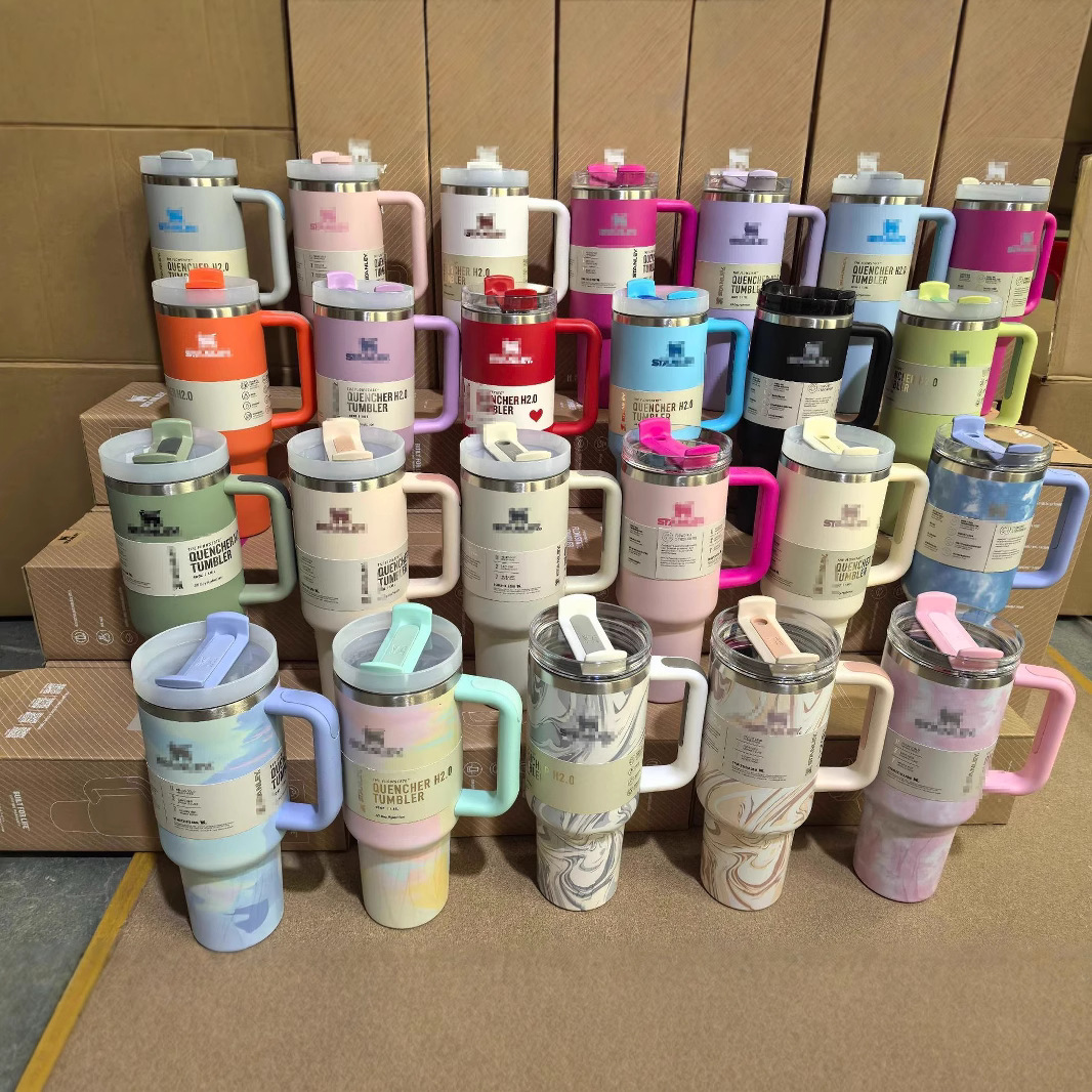 40oz Coffee Mug Handle Straw Vacuum Insulated Water Bottles Car Mug Star Blue Lid Stainless Steel Double Wall Thermal Cup with Large Capacity for Camping