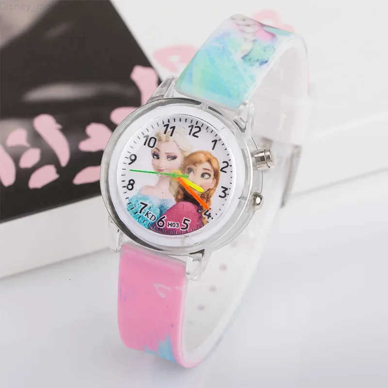 Disney Frozen Children Watch LED Flash Quartz Watch Ice Snow Princess Silicone Girls Watch Student Cartoon Kids Watches Toy Gift H250924