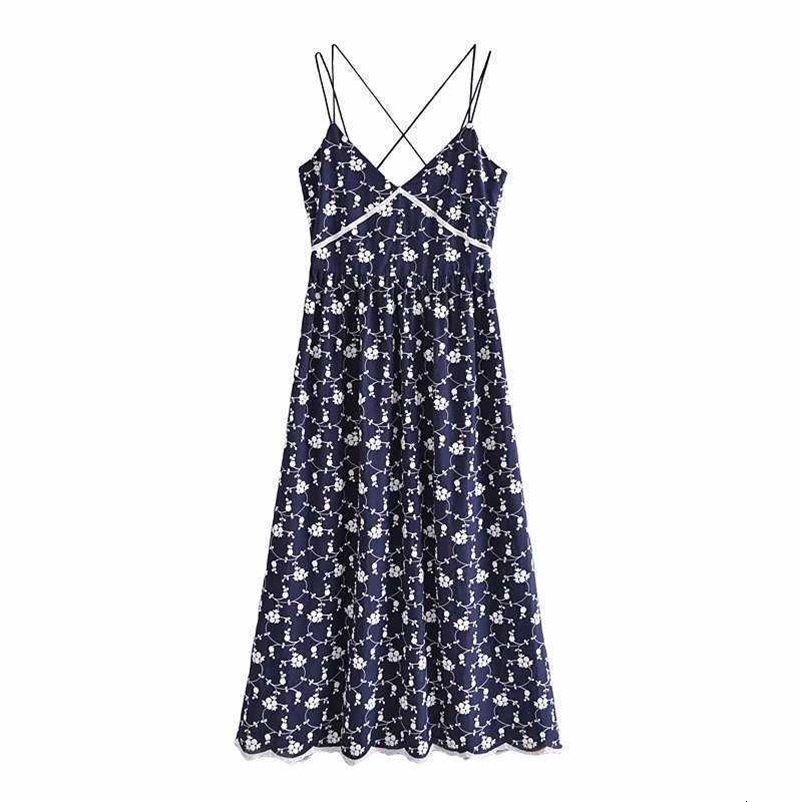 Summer Women Embroidery Suspender Dress elegant Casual Fashion Chic Lady Straps Woman Long Sling Dress 210709