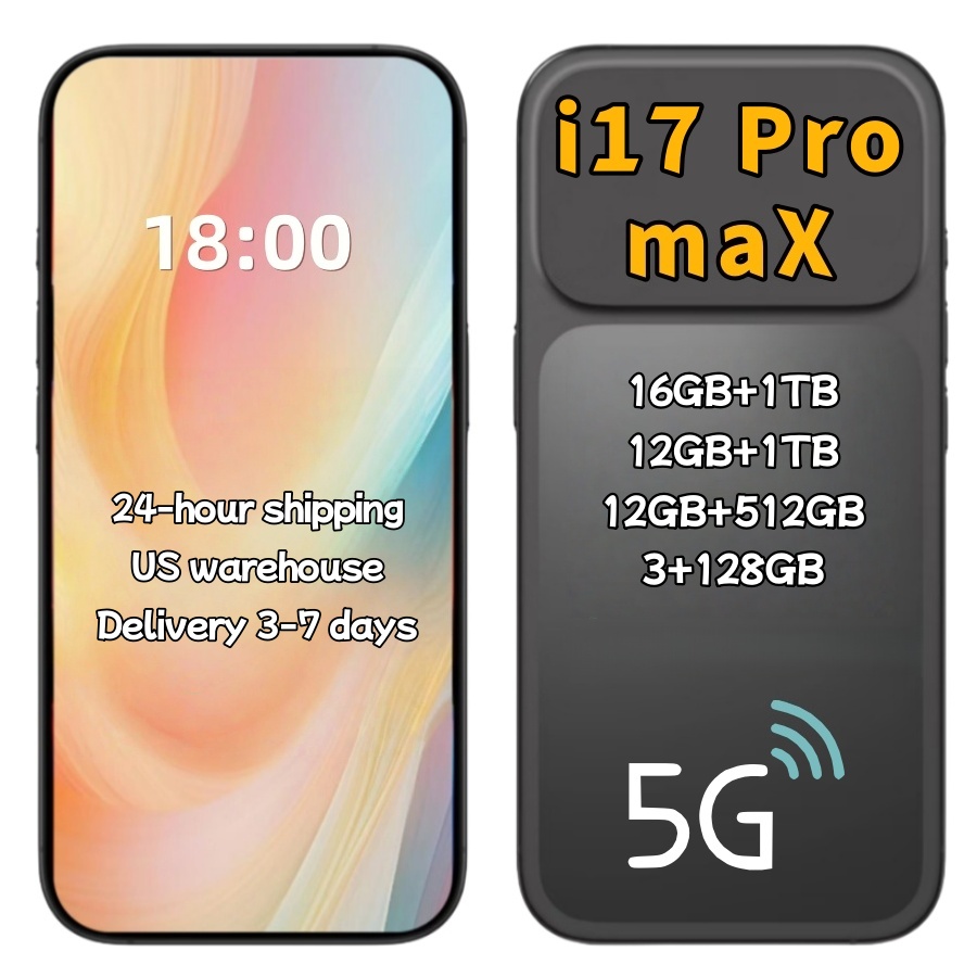 I16 i17 Pro Max 5G Phone 16GB+1TB 6.9-inch Unlocked Smartphone 512GB Camera 72MP 108MP Facial Recognition Android Smartphone Quick Shipping