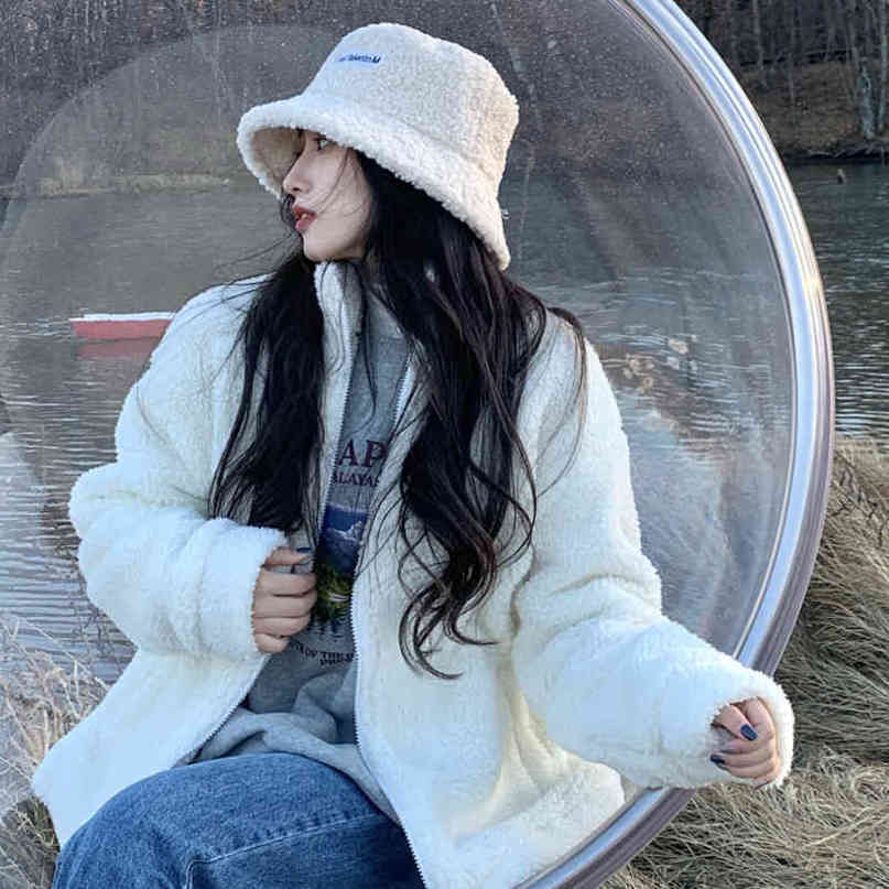 3 colors autumn and winter korean style stand collar solid color lamb wool thick warm coats and jackets womens (C2956) 210423