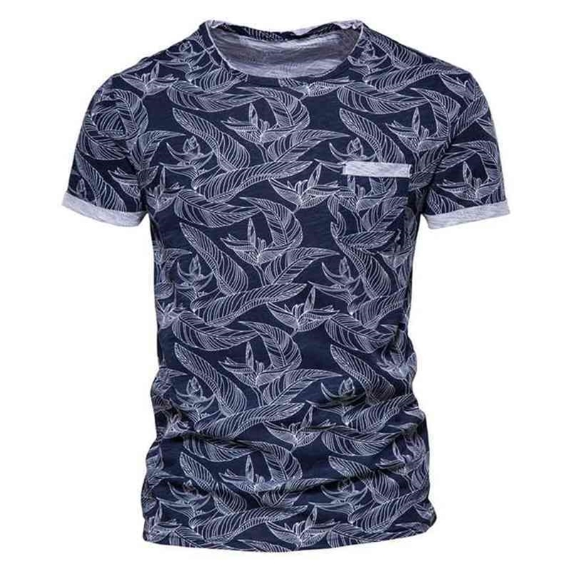 AIOPESON Leaf Printed T Shirt Men Pocket Casual High Quality 100% Cotton Clothing Summer Hawaii Style s 210707