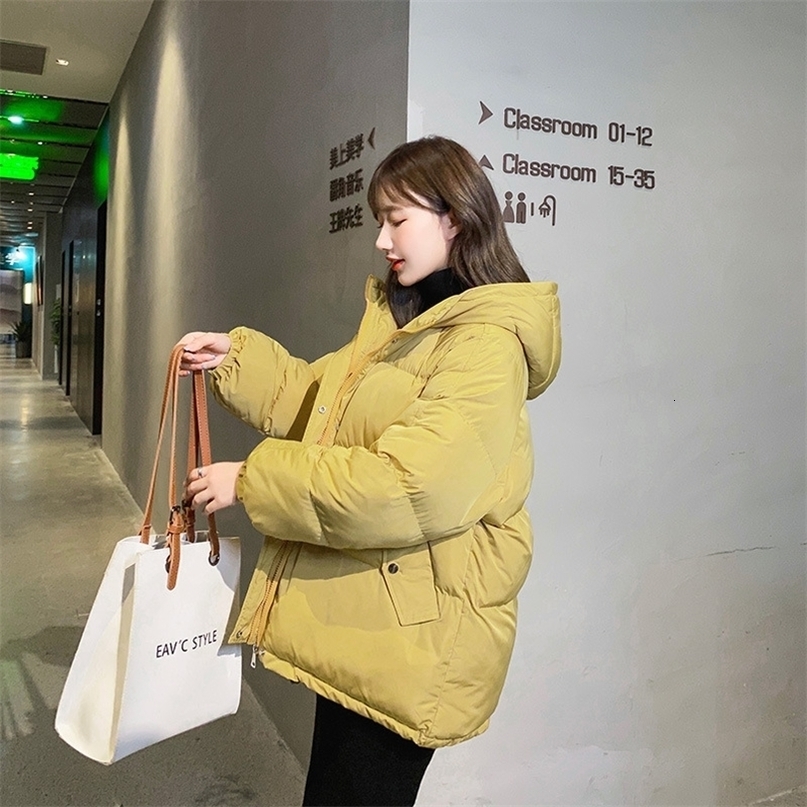 2020 Short Glossy Parka Autumn Winter Thick Short Jacket Women Fashion Hooded Parka Coat Female Office Lady T200828