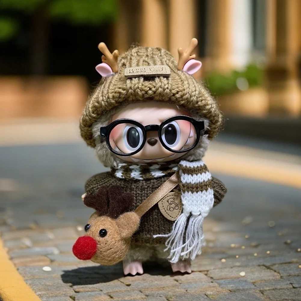Mini Doll Outfit Cute Plush Sweater Doll Accessory Kawaii Cherry Clothes Cherry Pleated Skirt Hairpin Set for labubu Toy C250924