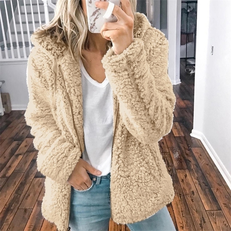 Men's Hoodies Sweatshirts Women Autumn Winter Zipper Hoodies Plush Female Hoodies Casual Loose Soft Hooded Cardigan Faux Fur Solid Sweatshirts Co