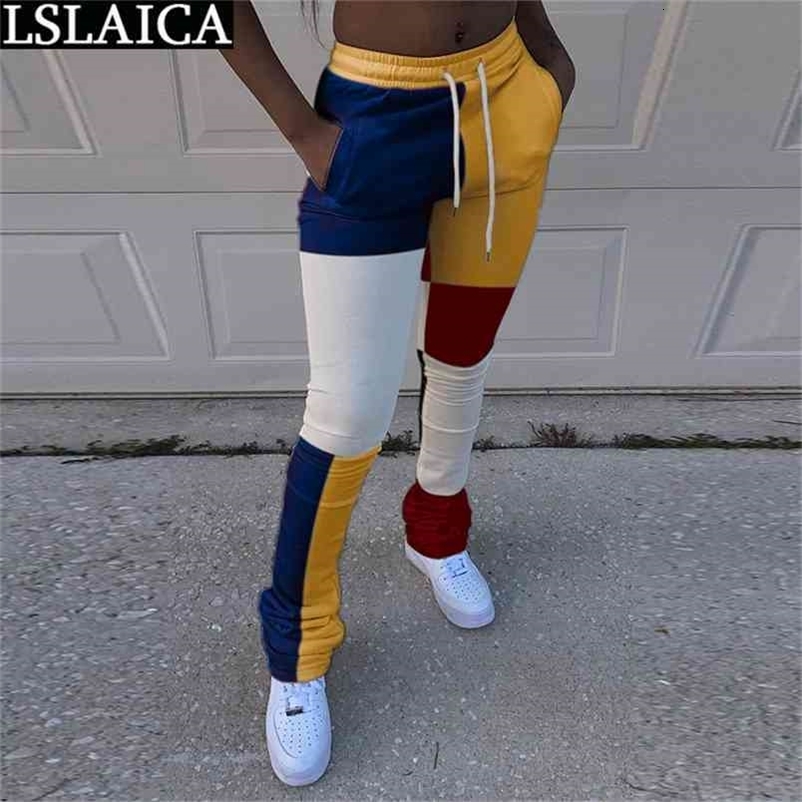 Trousers Women Patchwork Drawstring Plus Size Pants for Elastic Waist Fashion Arrival Casual Pantalones Para Mujer 210515