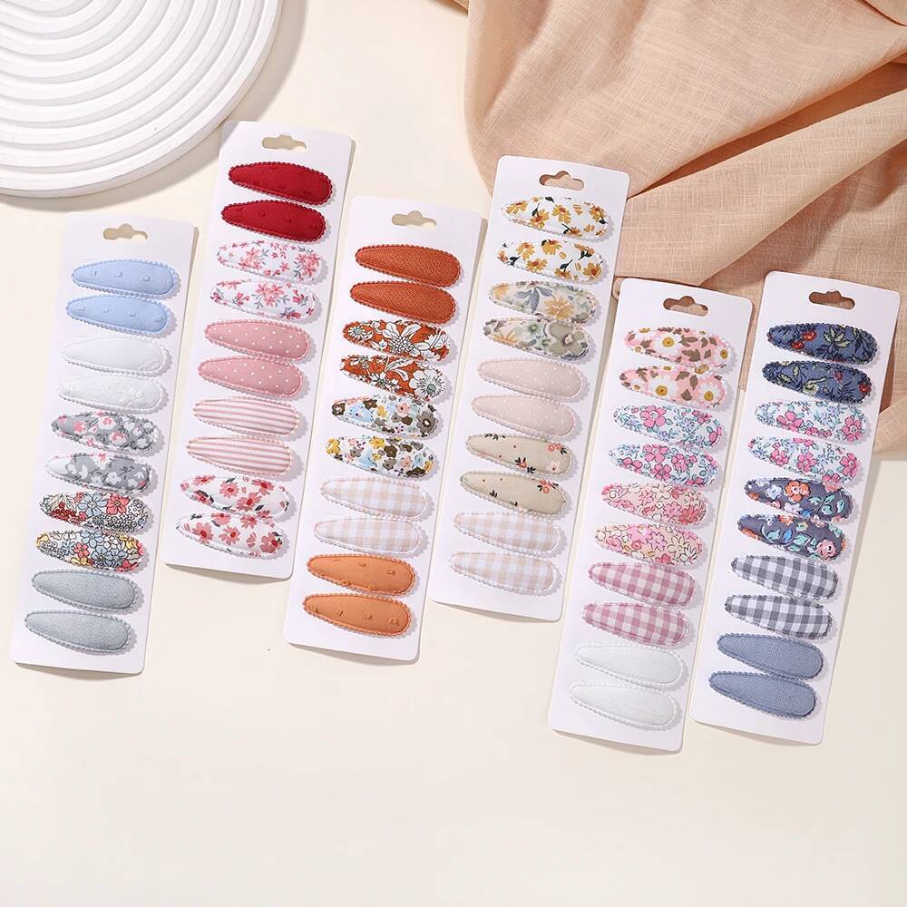 10Pcs/Lot Newborn Print Cotton Alloy Bow Snap Clips Set Fabric Plaid Hairpins Girls Kids Headwear Baby Hair Accessories ddmythur