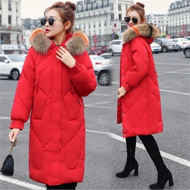 2020 New Long Padded Clothing Winter Coat Women Hooded Female Jacket Oversize Warm Parkas Big Fur Collar Wadded Jackets T200902