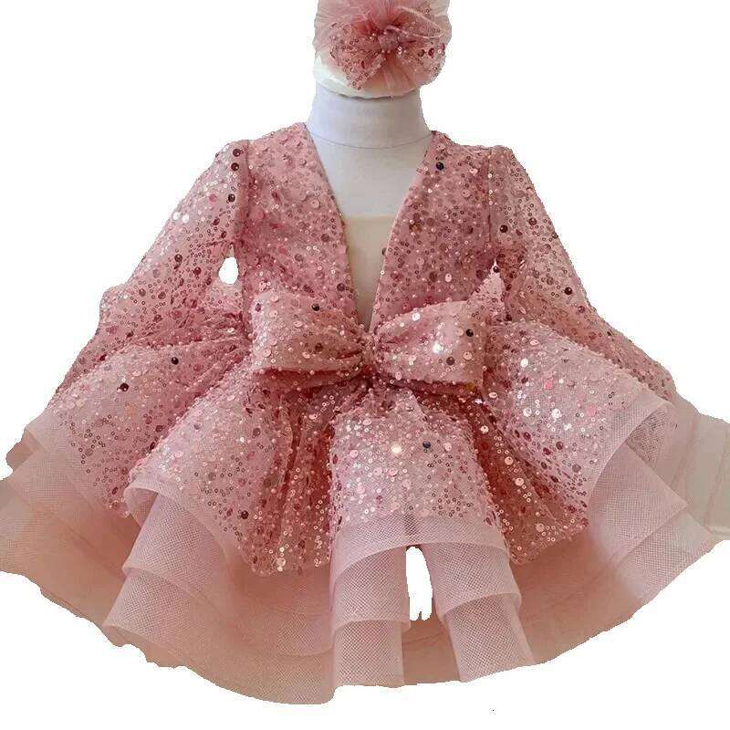 Wedding Dress Pink Flowers, Sparkling Princess Ball Dresses: Cute Fluffy Girl's Gown with Glitter and Butterfly Details for Parties J250625