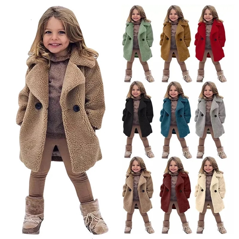 Warm Lambs Wool Jackets For Girls Boys Winter Fleece Outerwear Autumn Children Fashion Single-Breasted Coats Big Kids Clothes 250115bj