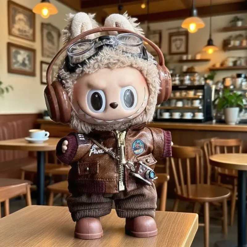 Brown Retro Flying Jacket Fashion Doll Clothes Set for 17cm Labubu Doll Accessory Gift Item C250924
