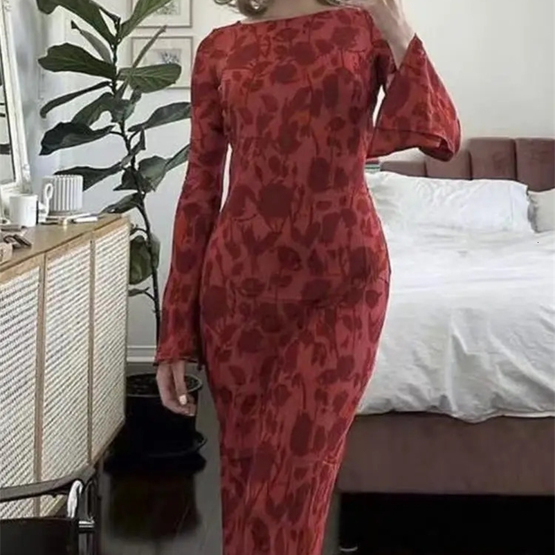 Urban Sexy Dresses Ladies Elegant Floral Print Flare Sleeve Chiffon Maxi Dress Summer Women O Neck Printing Slim Beach Holiday Party Dress Vestido 231