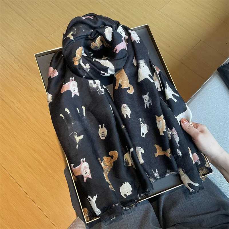 Cartoon Dachshund Dog Pattern Fringe Viscose Scarf Poodle Print Soft Voile Shawls and Wraps Pashmina Muslim Hijab Sjaal 18090Cm W251021