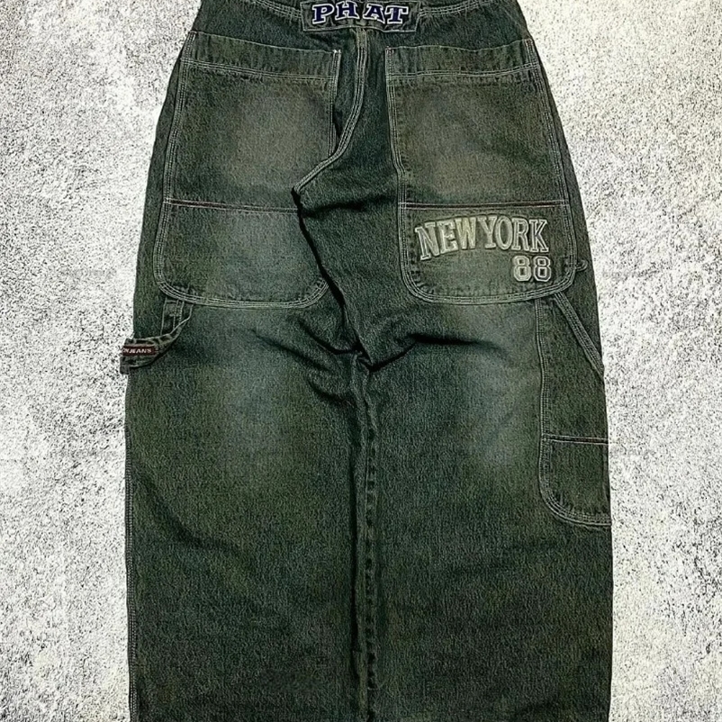 American High Street Retro Straight Wide Leg Pants Y2k Letter Print Oversized Jeans Men Gothic Punk Casual Trousers Women 240429