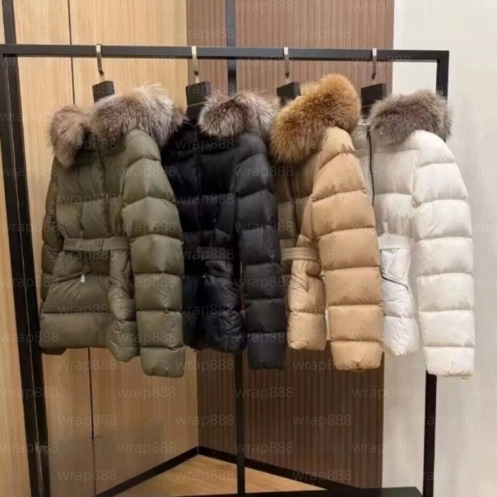 Winter women's jackets, black stand collar hooded down jackets, designer luxury brand clothing, warm genuine fur collar fashion jackets, outdoor women's jackets
