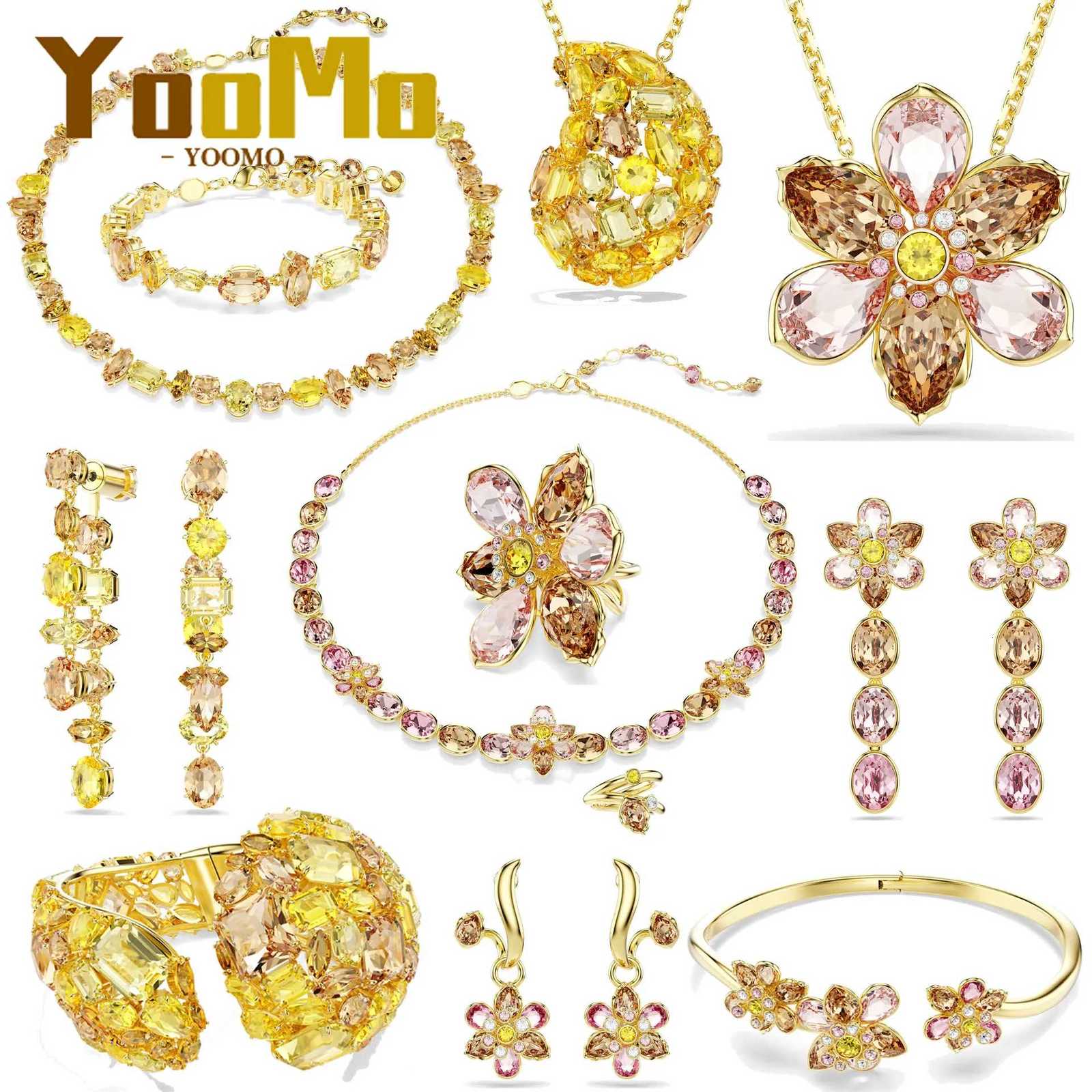 New Caramel Can Flower Crystal Jewelry High Quality Tassel Earrings Exquisite Necklace Ring Bracelet Wen Wedding S250924