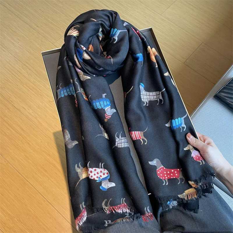 Cartoon Dachshund Dog Pattern Fringe Viscose Scarf Poodle Print Soft Voile Shawls and Wraps Pashmina Muslim Hijab Sjaal 18090Cm W251021