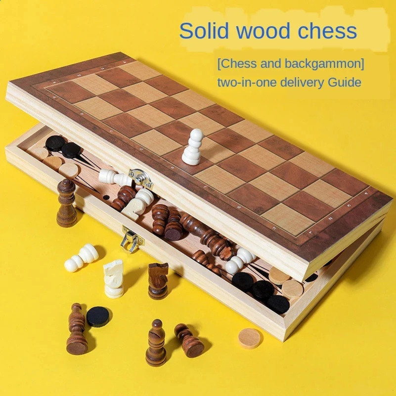 International Chess 3-in-1 Wooden Chess Set Toy Educational Brain Training Folding Board Game for ren High-end Gift 240813