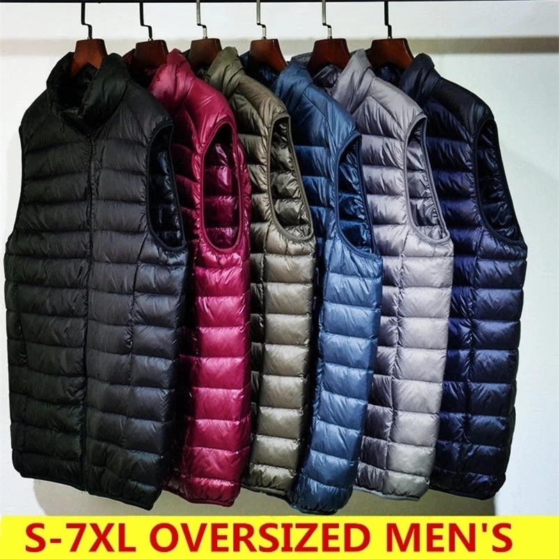 Mens Sleeveless Puffer Jacket Autumn Spring Lightweight Water-Resistant Packable Men Down Vest Coat Plus Size 5xl 6xl 240830