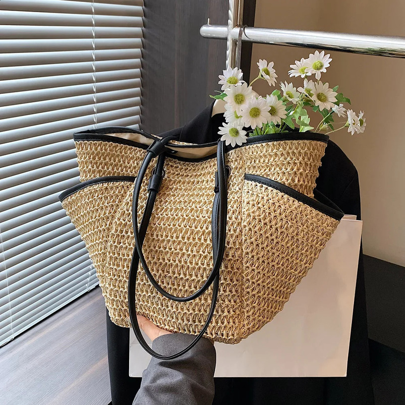 Retro Grass Latan Womens Handmade Summer Beach Bag Large Capacity Shoulder 241014