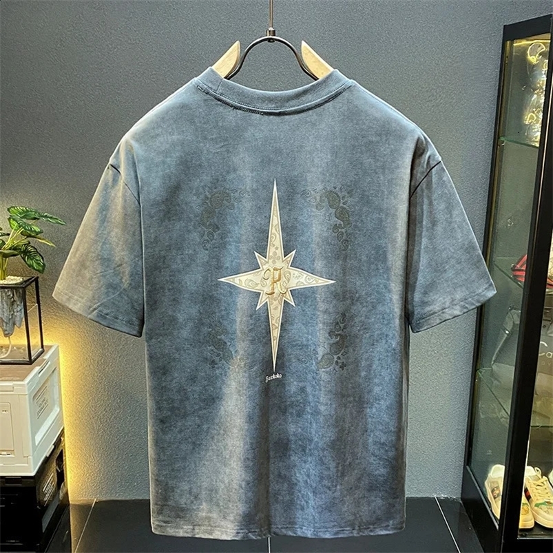 2014 Summer Lightweight Mens Short Sleeve Fashion Embroidery High end Loose Large Size Leisure High Density Ha 250423